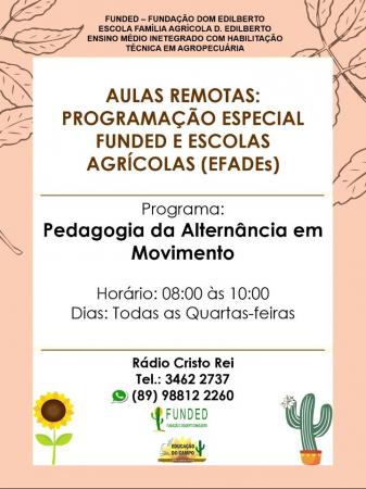 Com início nesta quarta-feira (10) EFADE's Lançam programa de rádio: Pedagogia da Alternância em movimento