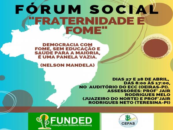 Fundação Dom Edilberto Dinkelborg e Cefas realizará Fórum Social Fraternidade e Fome